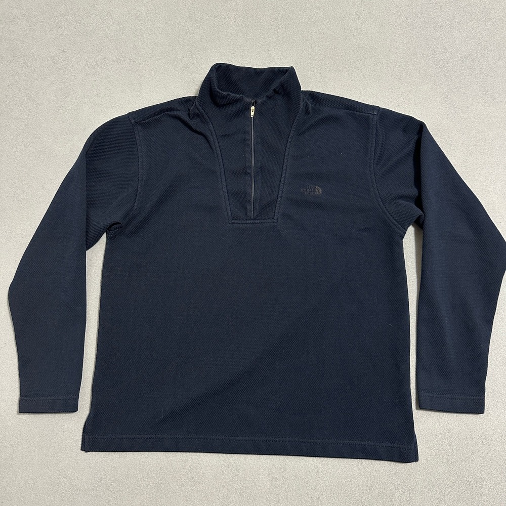 The North Face Navy Blue Textured 1/4 Zip Fleece Pullover Mens Size Medium